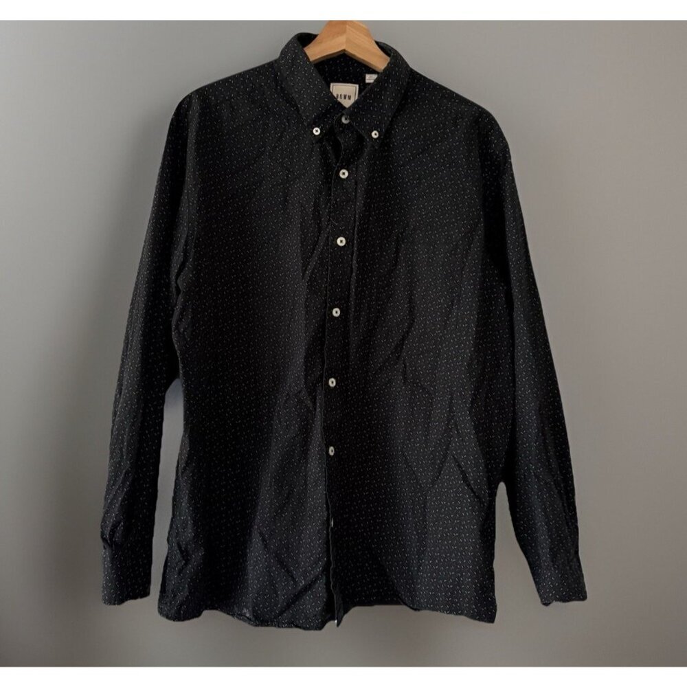 ROWM Button Up Shirt Mens XL Black AOP‎ Performance Travel Stretch Office Casual